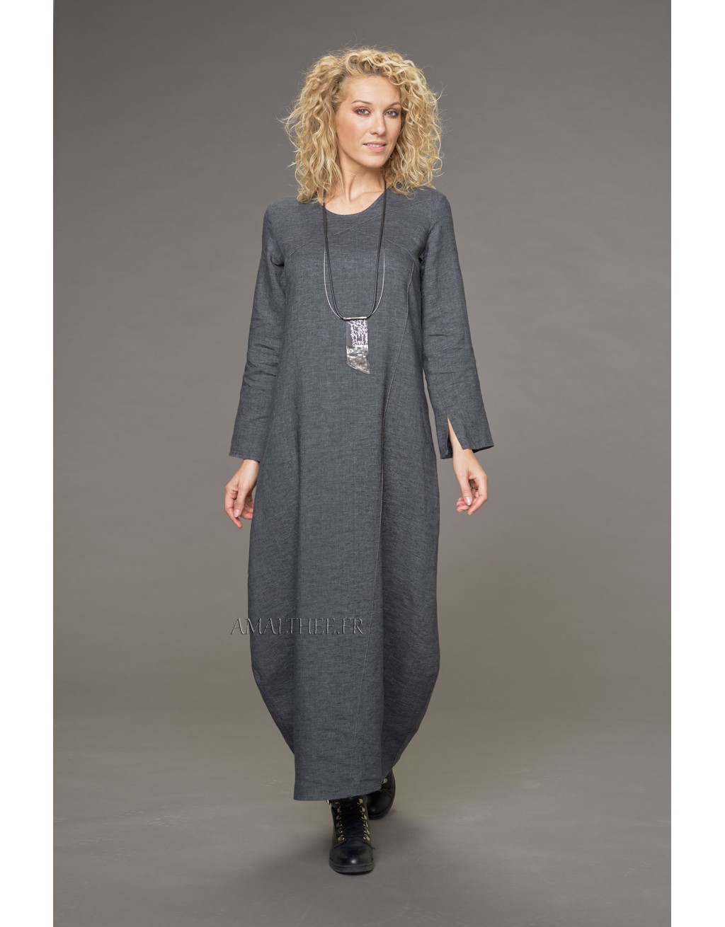 Manon Long Linen Dress with visible seams