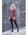 wo-tone Mathilde tunic in garnet / dark blue chambray linen with black jeggings