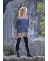 Two-tone Elisa t tunic short two-tone denim blue / taupe version over black jeggings or linen pants