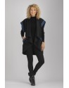 ALICE SLEEVELESS JACKET JACKET IN TWO-TONE WOOL LINEN BLACK AND INDIGO BLUE WITH INDIGO COLOR CULOTTES SKIRT TROUSERS