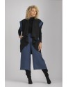 ALICE SLEEVELESS JACKET JACKET IN TWO-TONE WOOL LINEN BLACK AND INDIGO BLUE WITH INDIGO COLOR CULOTTES SKIRT TROUSERS