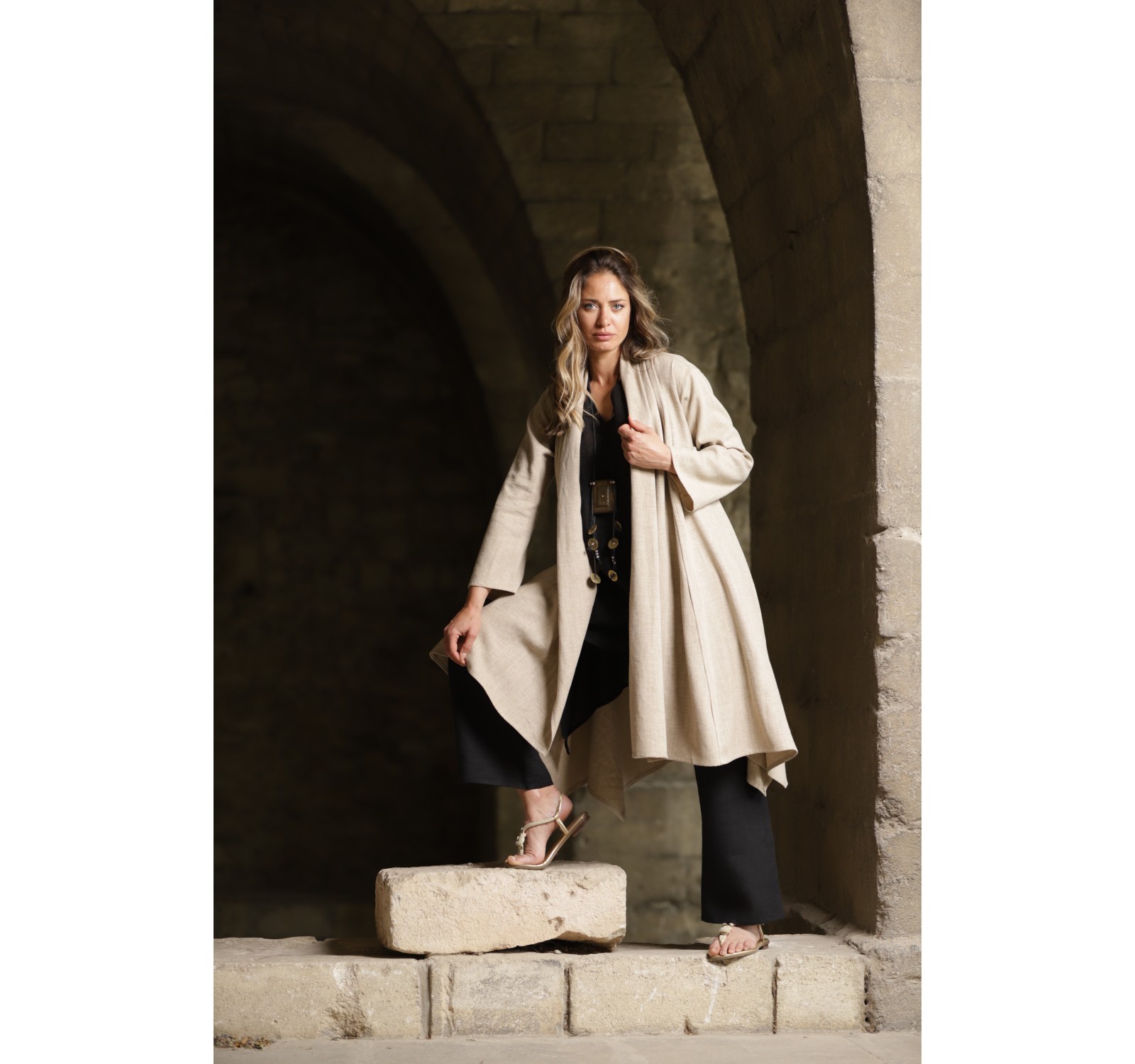 Spring summer beige linen duster coat Dune