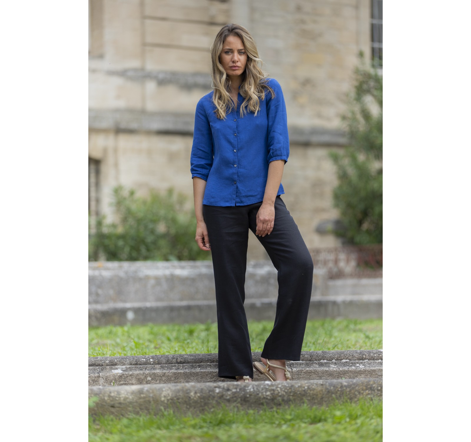 CELIA LINEN SHIRT IN ROYAL BLUE COLOR