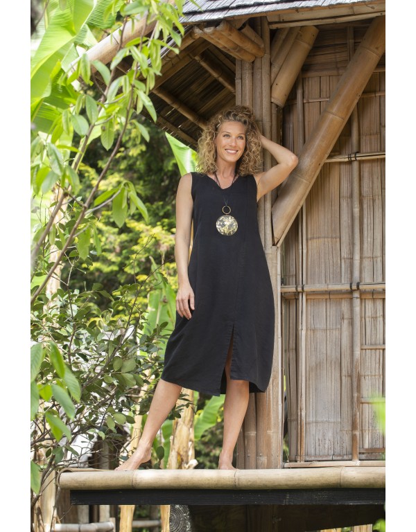 ELENA  BLACK LINEN TENCEL DRESS