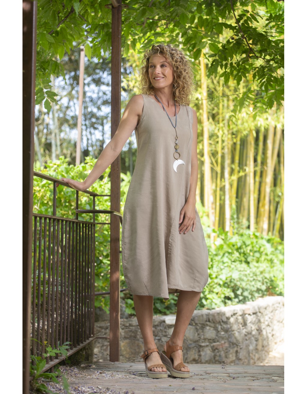 ELENA SAND BEIGE LINEN TENCEL DRESS