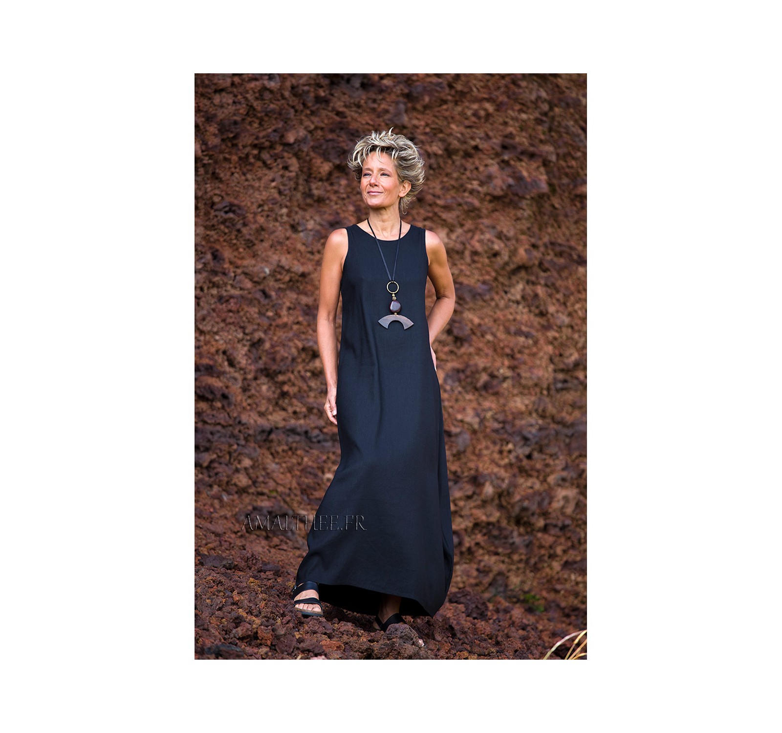 OLGA LINEN TENCEL BLACK DRESS