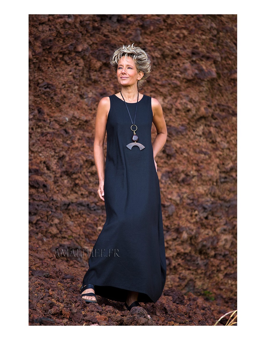 OLGA LINEN TENCEL BLACK DRESS