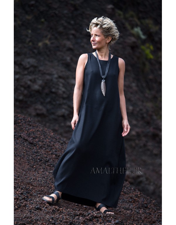 OLGA LINEN TENCEL BLACK DRESS