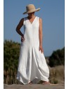 WHITE COMBED LINEN MOON DRESS