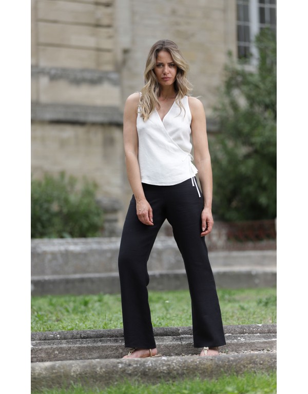 LINEN BLACK BARBARA TROUSERS STRAIGHT( light version)