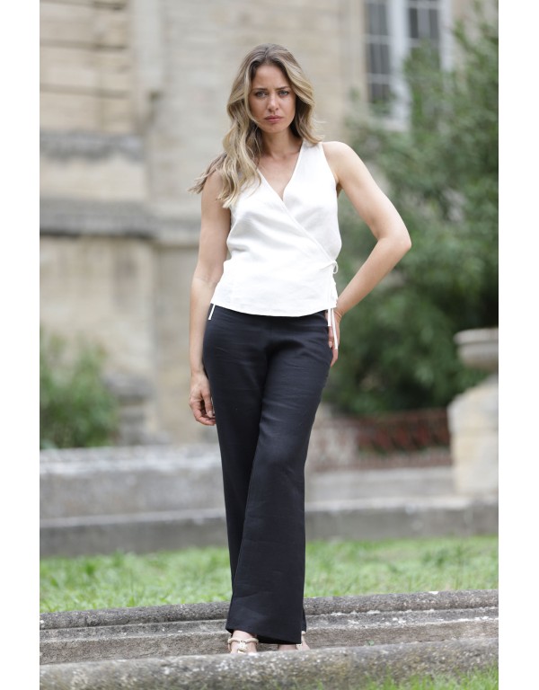 LINEN BLACK BARBARA TROUSERS STRAIGHT( light version)