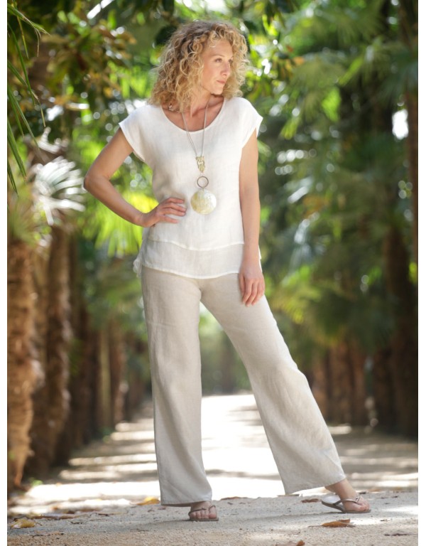 OATMEAL LINEN BARBARA TROUSERS STRAIGHT