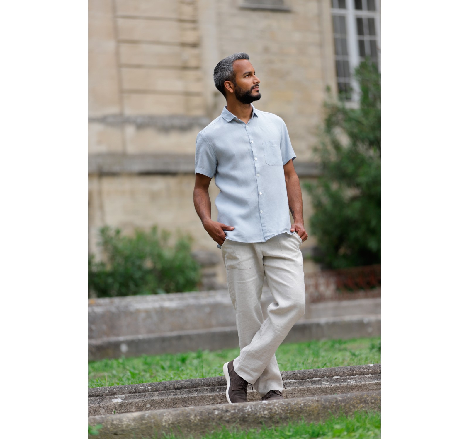 MATHIS SHORT SLEEVE LIGHT BLUE LINEN SHIRT