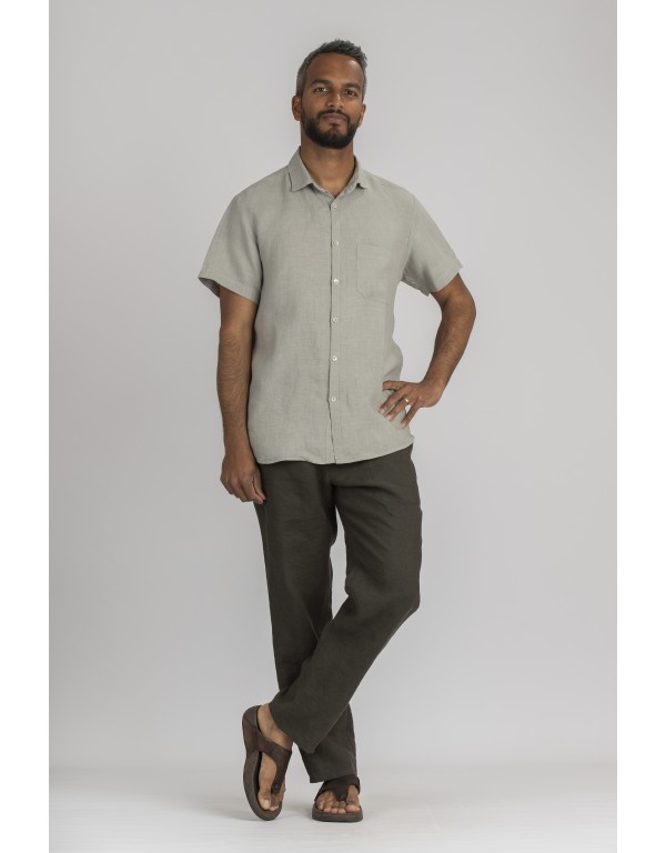 MATHIS SHORT SLEEVE KHAKI LINEN SHIRT