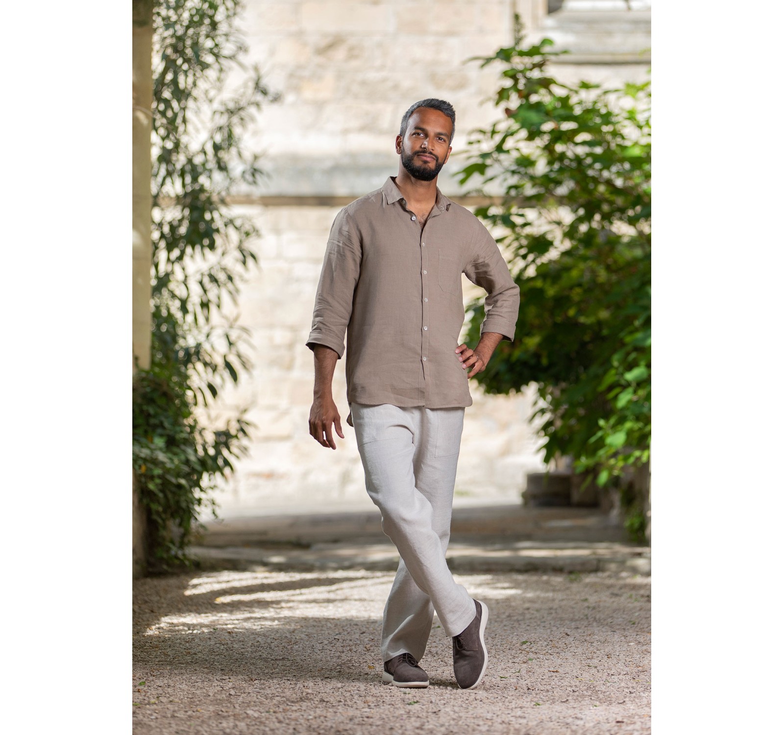 HEAVY LINEN KHAKI SHIRT ARTHUR LONG SLEEVE