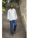 OFF WHITE LINEN  SOAN SHIRT WITH  MAO COLLAR