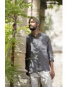 SOAN CHARCOAL GREY LINEN MAO COLLAR SHIRT
