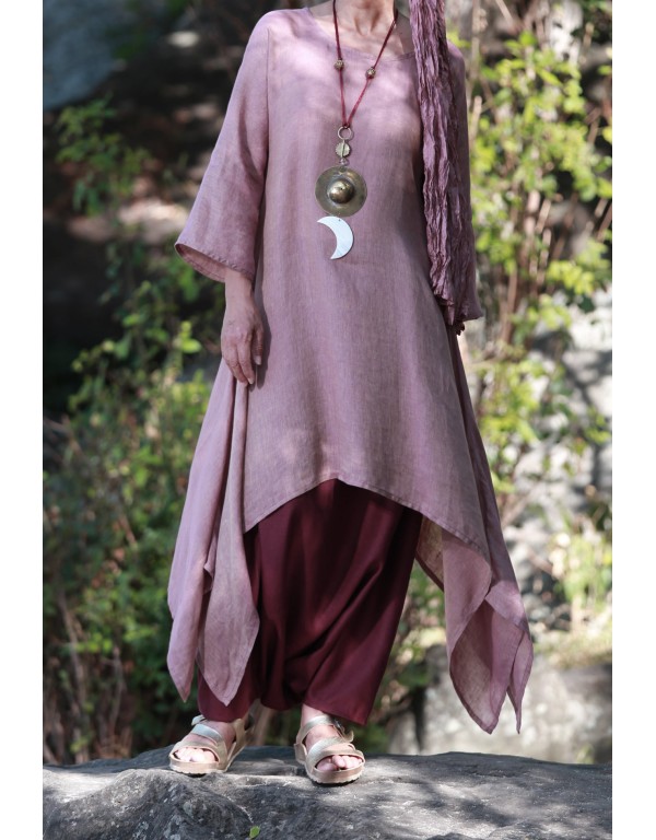 BLACKCURRANT COLOR LINEN SAROUEL SKIRT