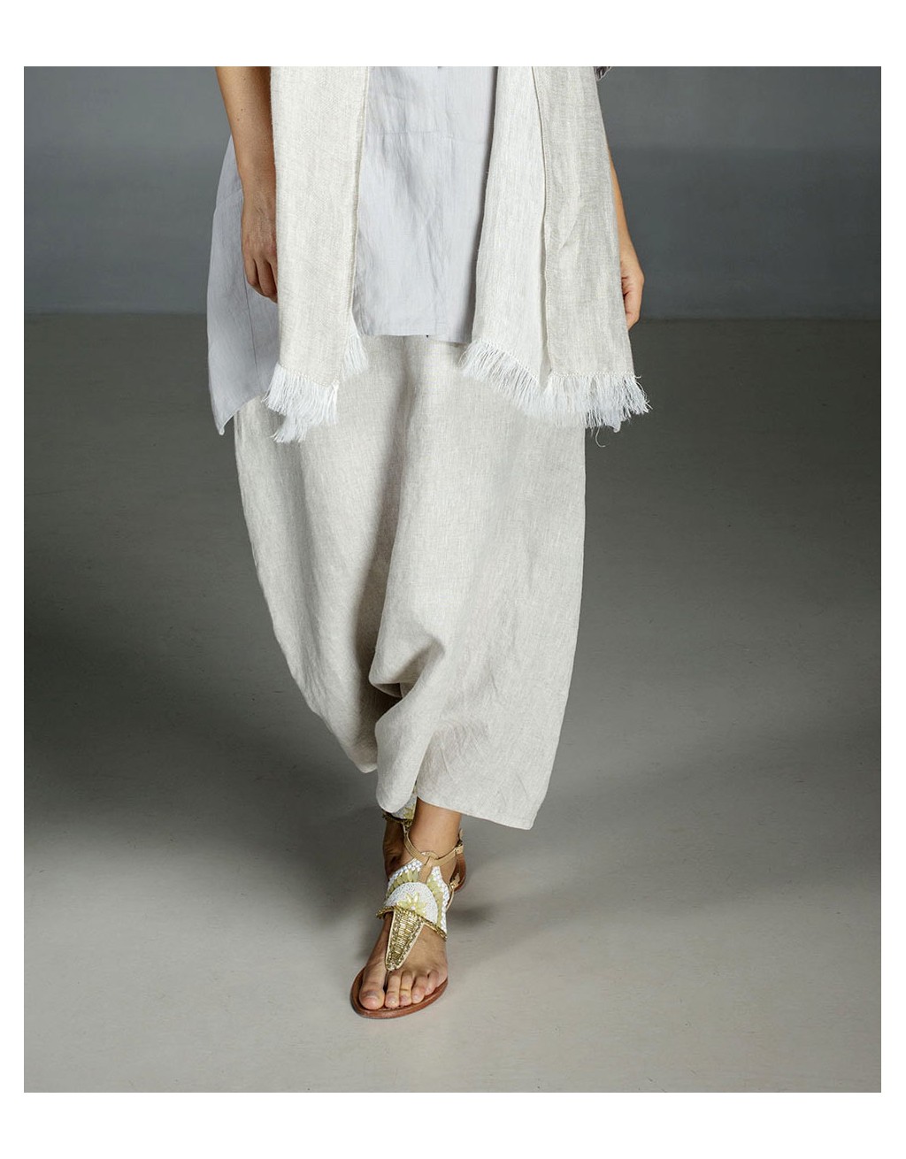 OATMEAL  LINEN SAROUEL SKIRT