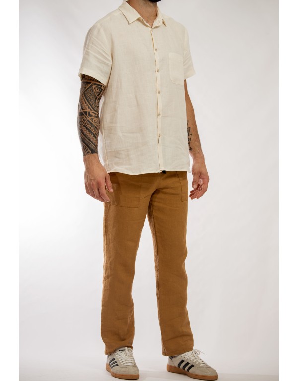 copy of KHAKI BIEGE LINEN SOAN SHIRT WITH  MAO COLLAR