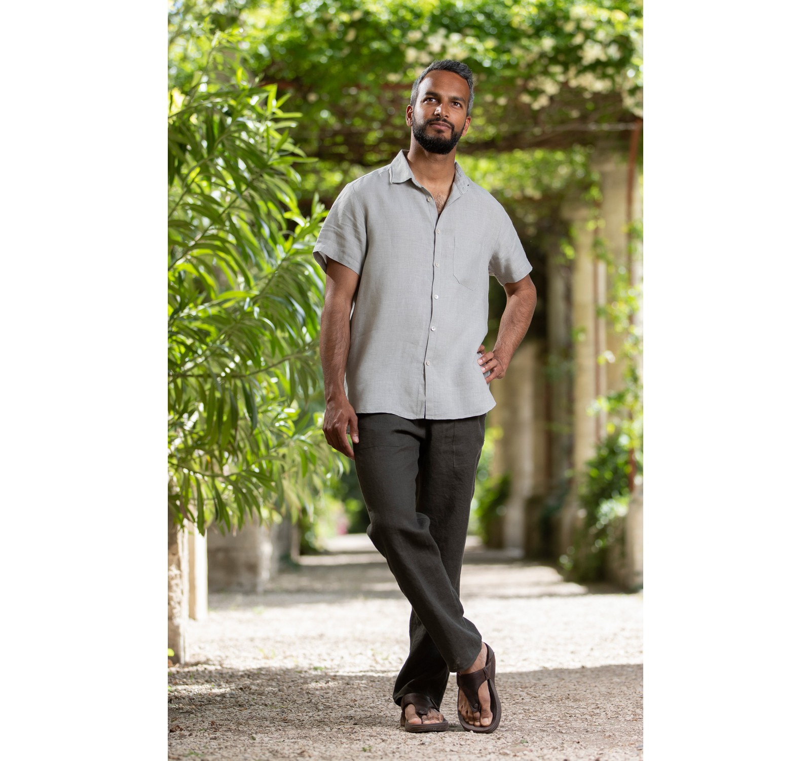MATHIS SHORT SLEEVE KAKI BEIGE LINEN SHIRT AND LINEN PANTS
