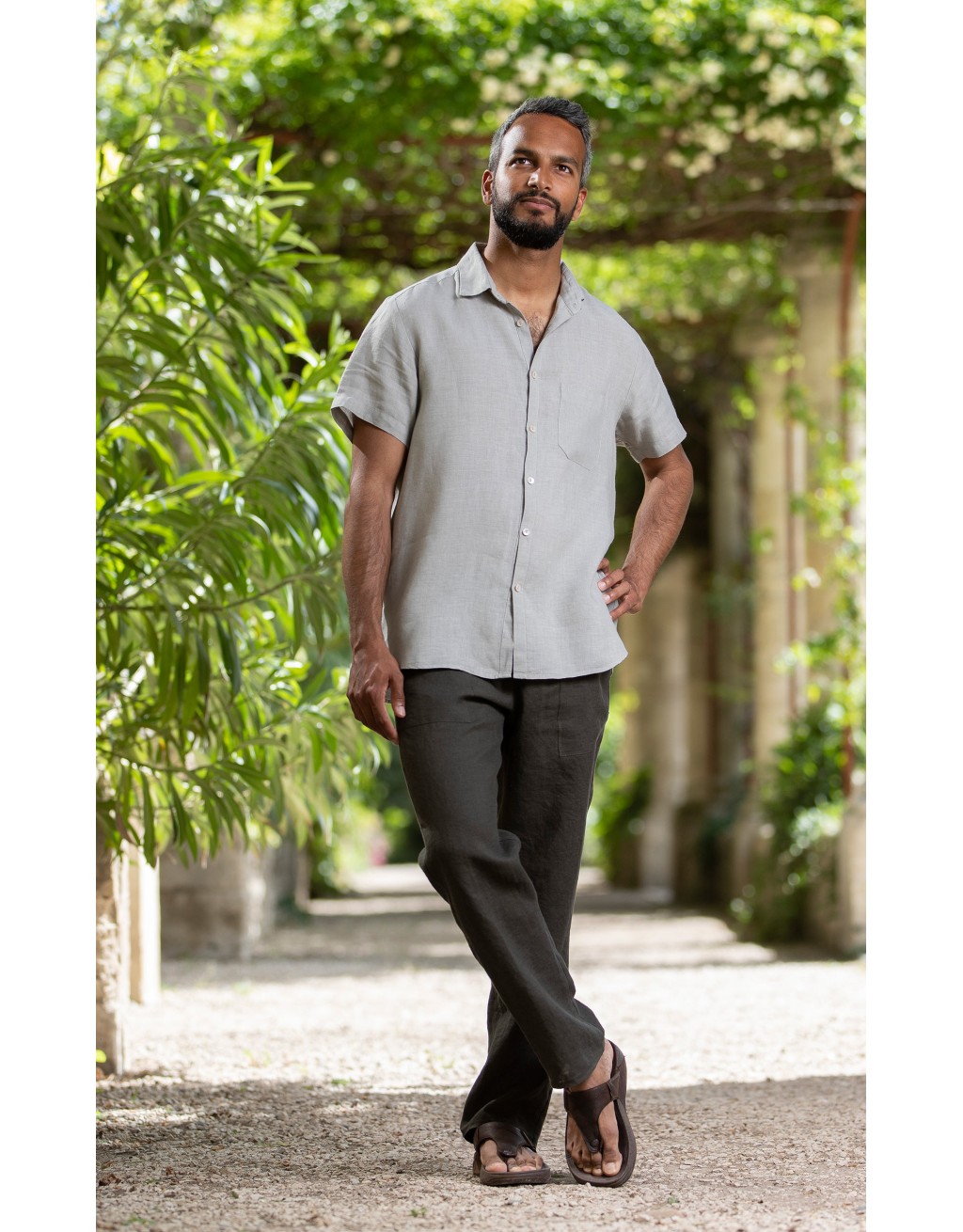 MATHIS SHORT SLEEVE KAKI BEIGE LINEN SHIRT AND LINEN PANTS