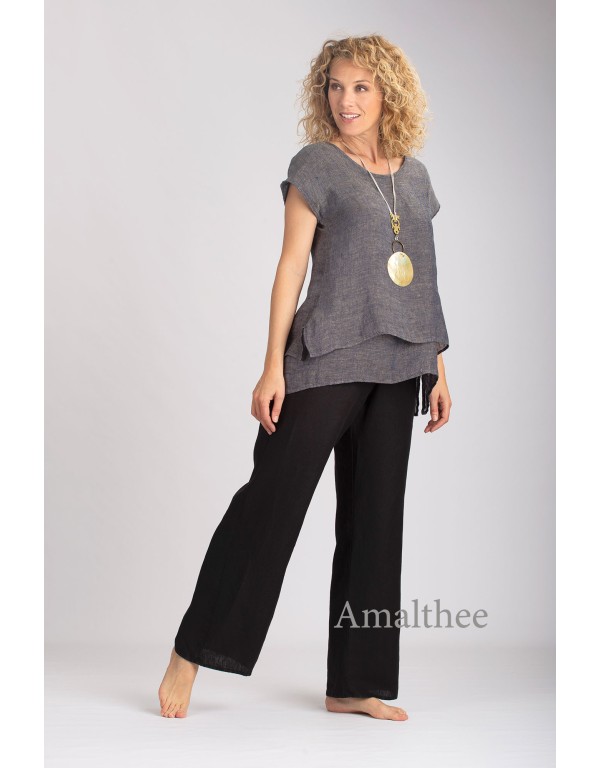 LINEN DARK BLUE GAUZE SELENE TOP