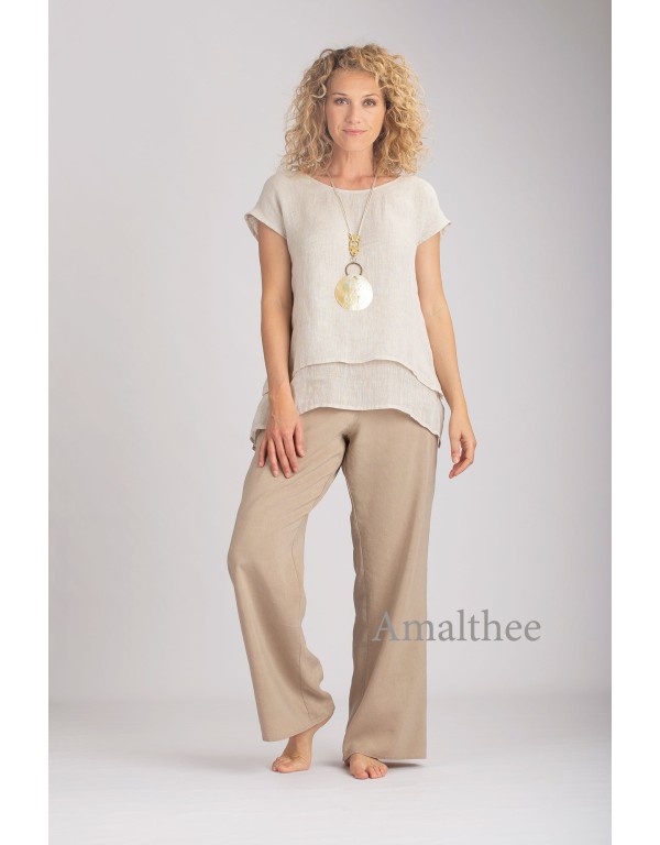 PANTALON DROIT BARBARA EN LIN TENCEL SABLE