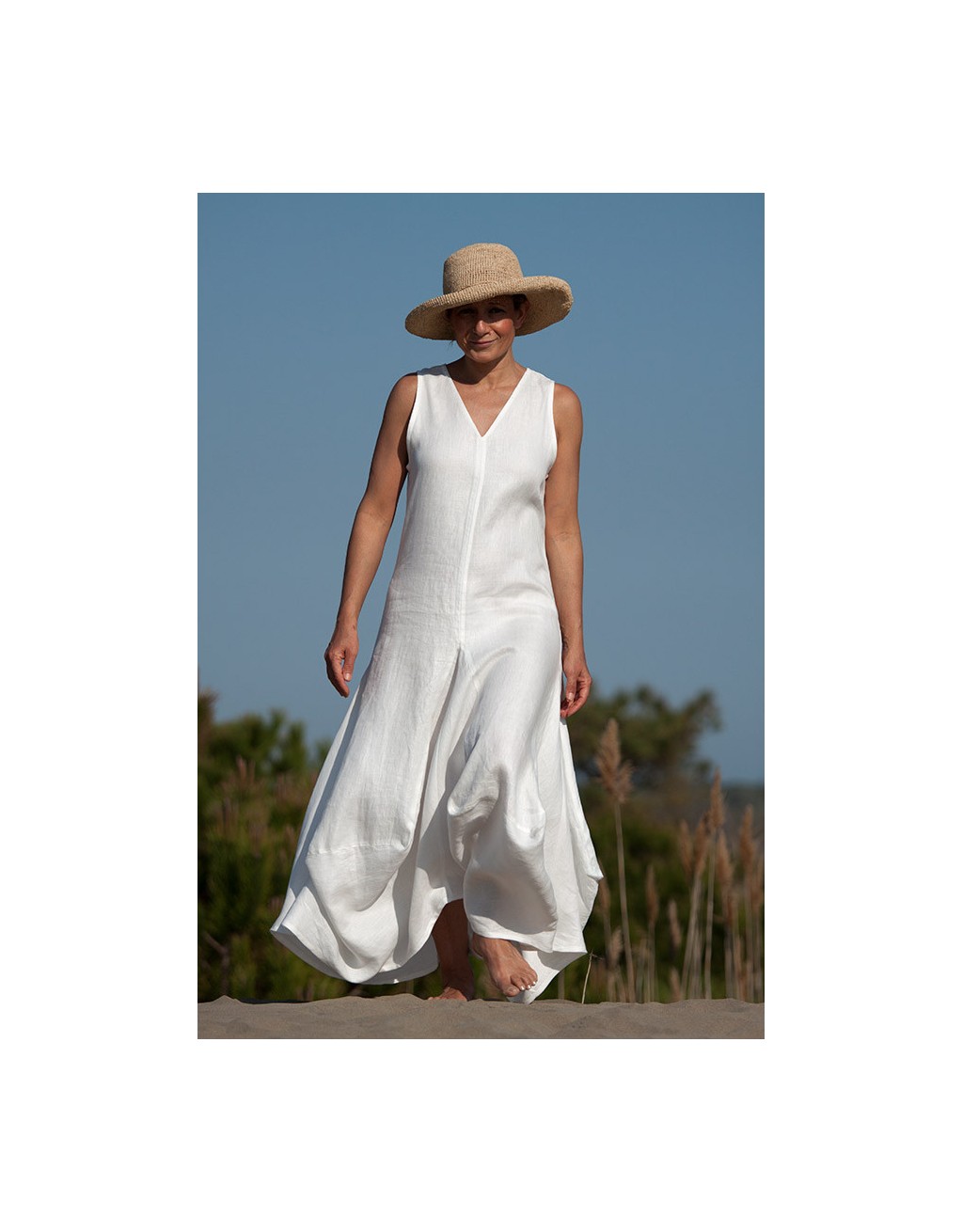 ROBE MOON EN LIN PEIGNE BLANC