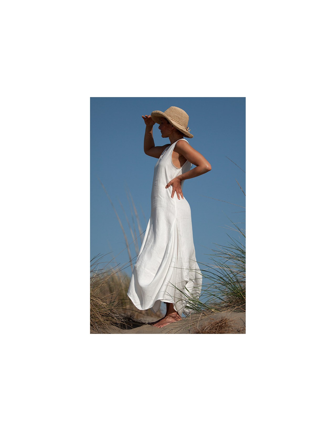 ROBE MOON EN LIN PEIGNE BLANC