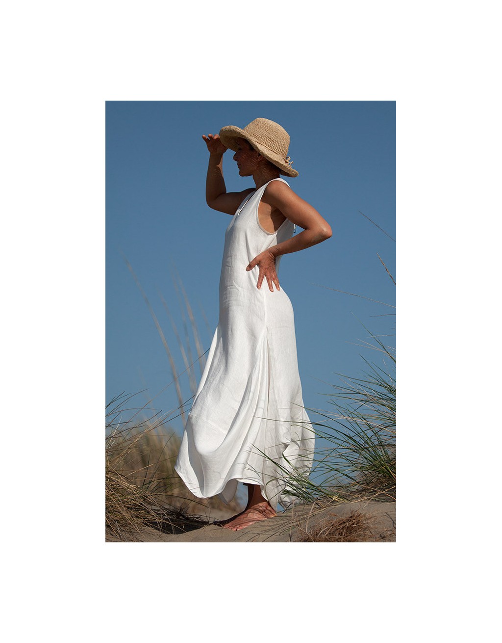 ROBE MOON EN LIN PEIGNE BLANC