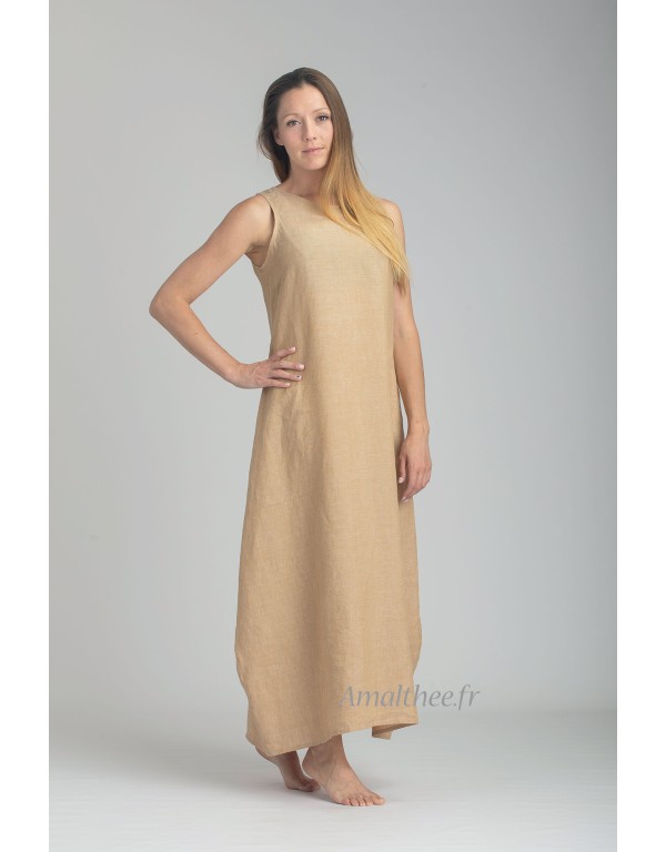 ROBE OLGA EN LIN BEIGE SABLE VERSION LEGERE