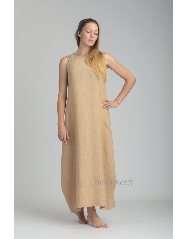 OLGA DRESS IN BEIGE LIGHT  LINEN