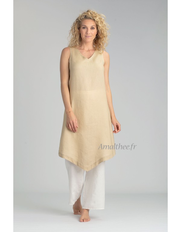 BELGE LINEN TUNIC DRESS FOR WOMEN