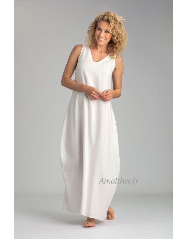 ROBE LUNE EN LIN/VISCOSE BLANC CASSE