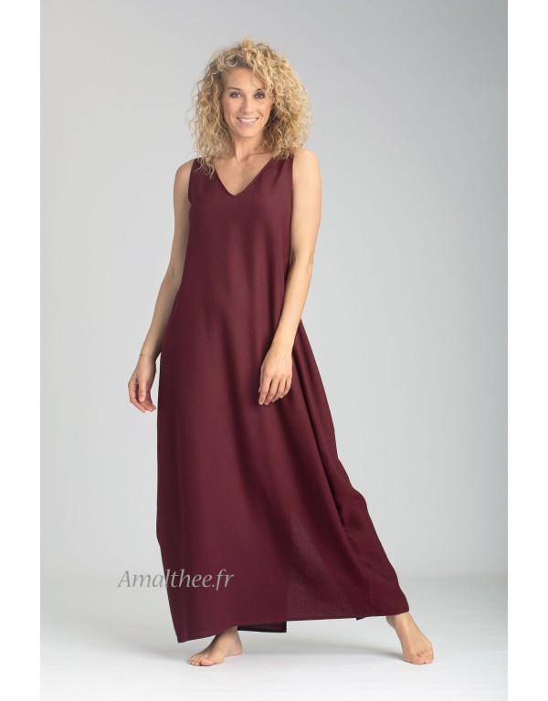 ROBE LUNE EN LIN/VISCOSE COULEUR CASSIS