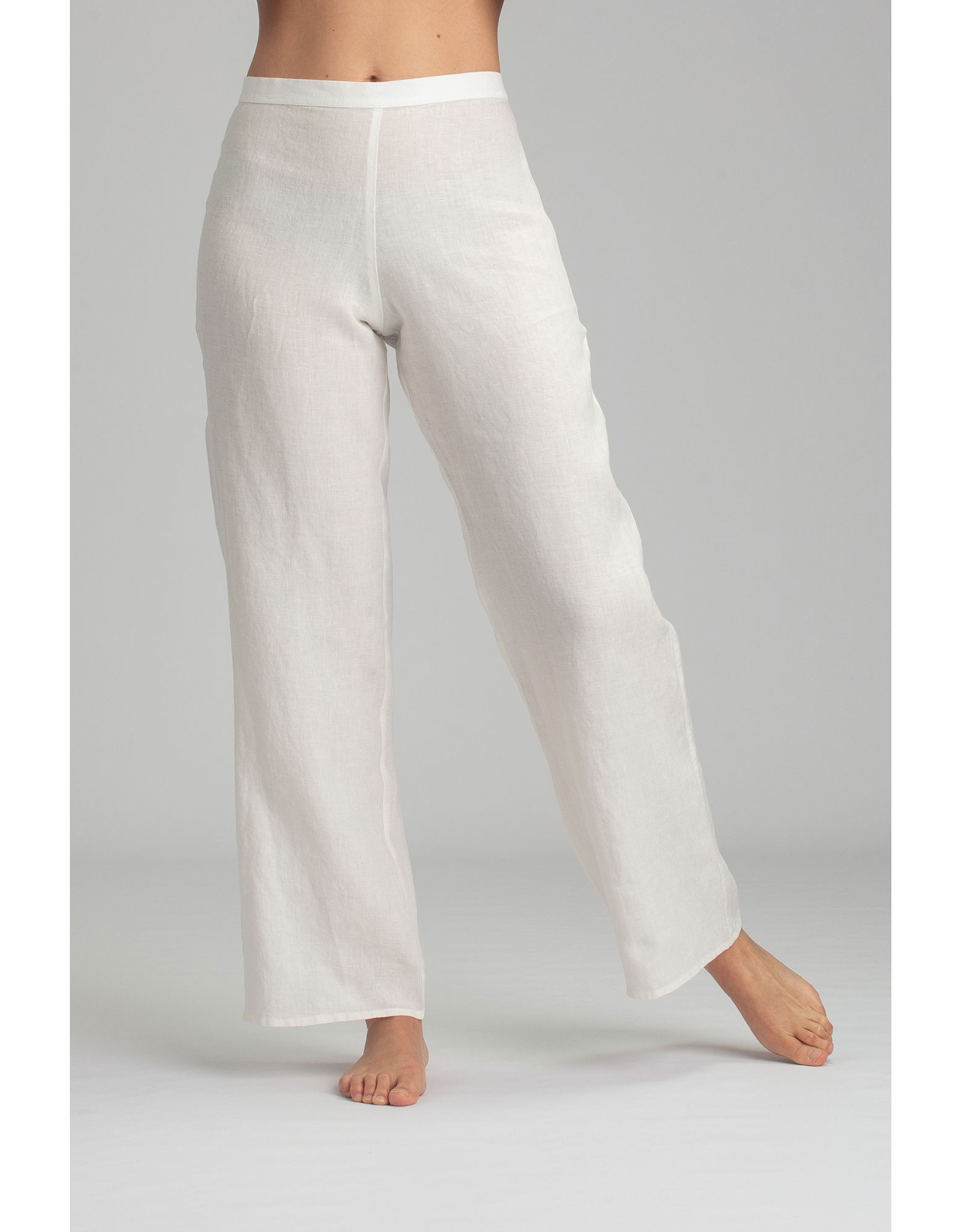 PANTALON BARBARA DROIT EN LIN BLANC