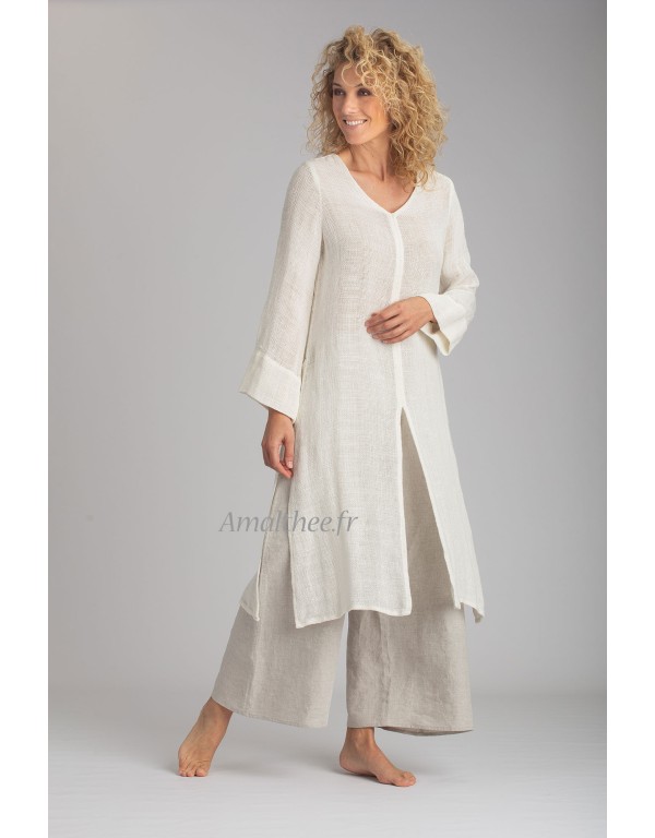 OFF WHITE LINEN MESH AOZAI TUNIC