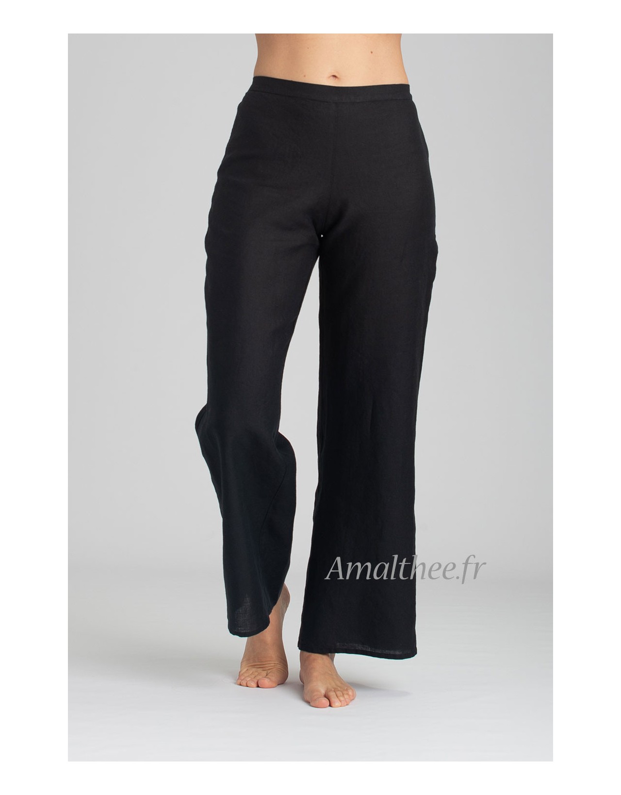 PANTALON BARBARA DROIT EN LIN NOIR