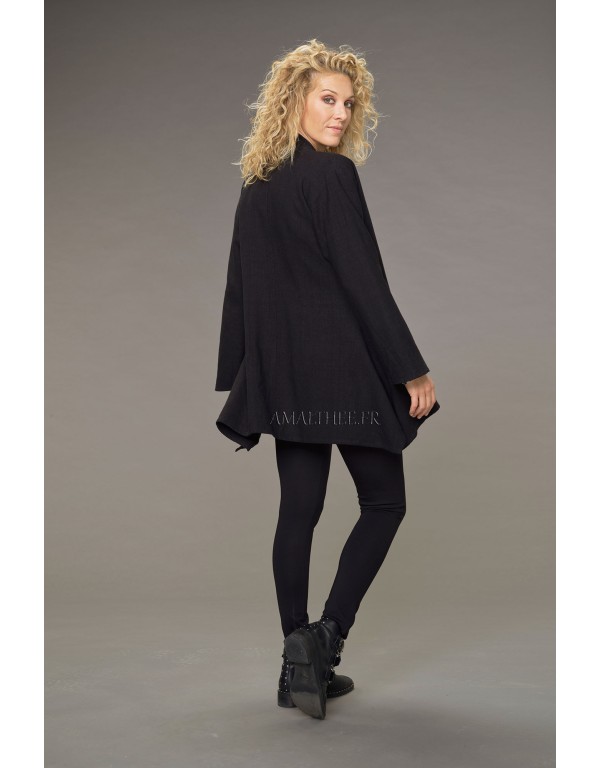 Veste Emma en lin  laine noir (avec poche en biais)