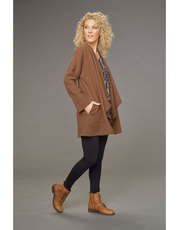 LISE CAMEL WOOL LINEN COAT ( with tie on the side)