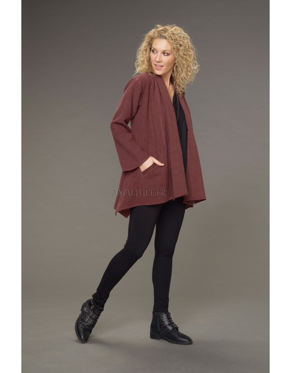 LINEN JACKET WOOL EMMA IN TERRA COTTA (with slanted pocket)