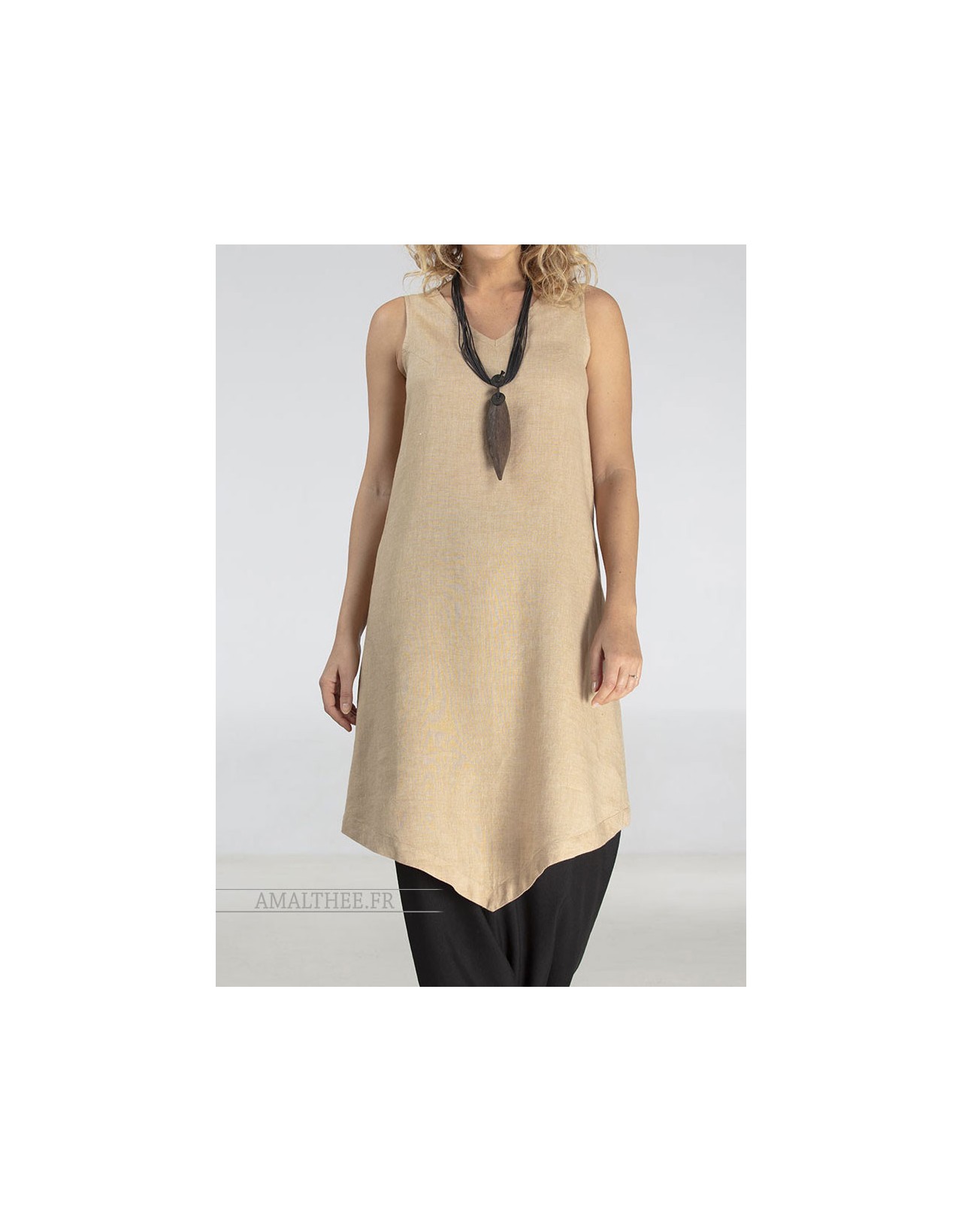 Tunique losange en lin beige chambray