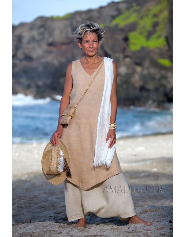 BEIGE LINEN TUNIC DRESS