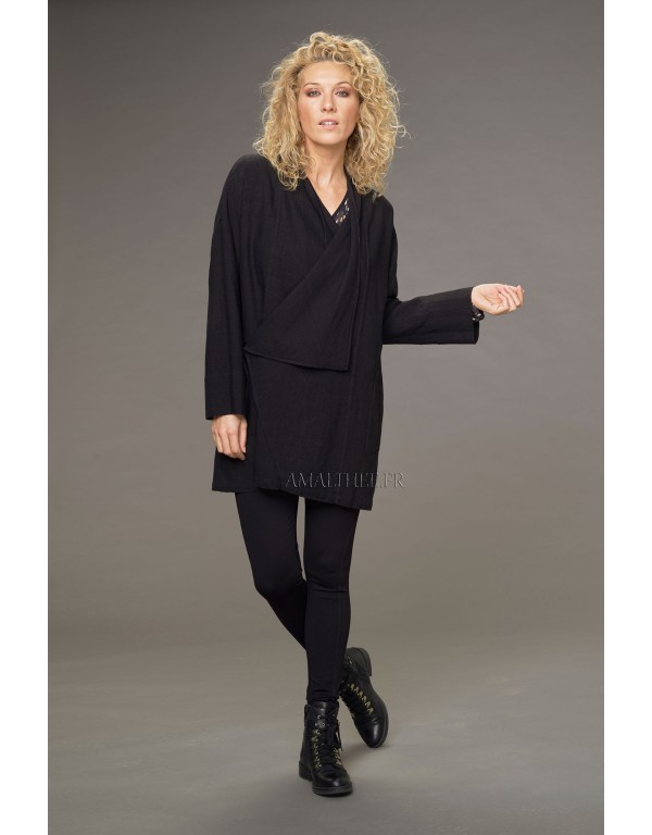LISE BLACKWOOL LINEN COAT ( with tie on the side)