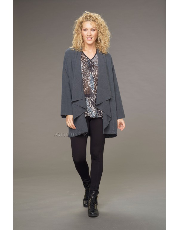 LISE ANTHRACITE WOOL LINEN COAT ( with tie on the side)