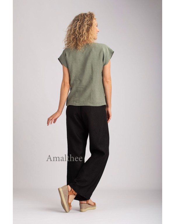 GREEN LINEN JULIA TOP