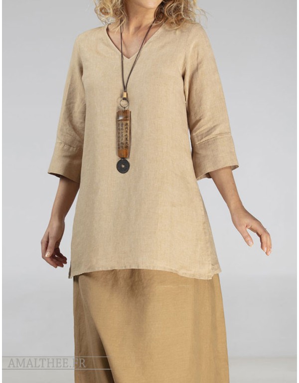 BEIGE LINEN INDIE TUNIC