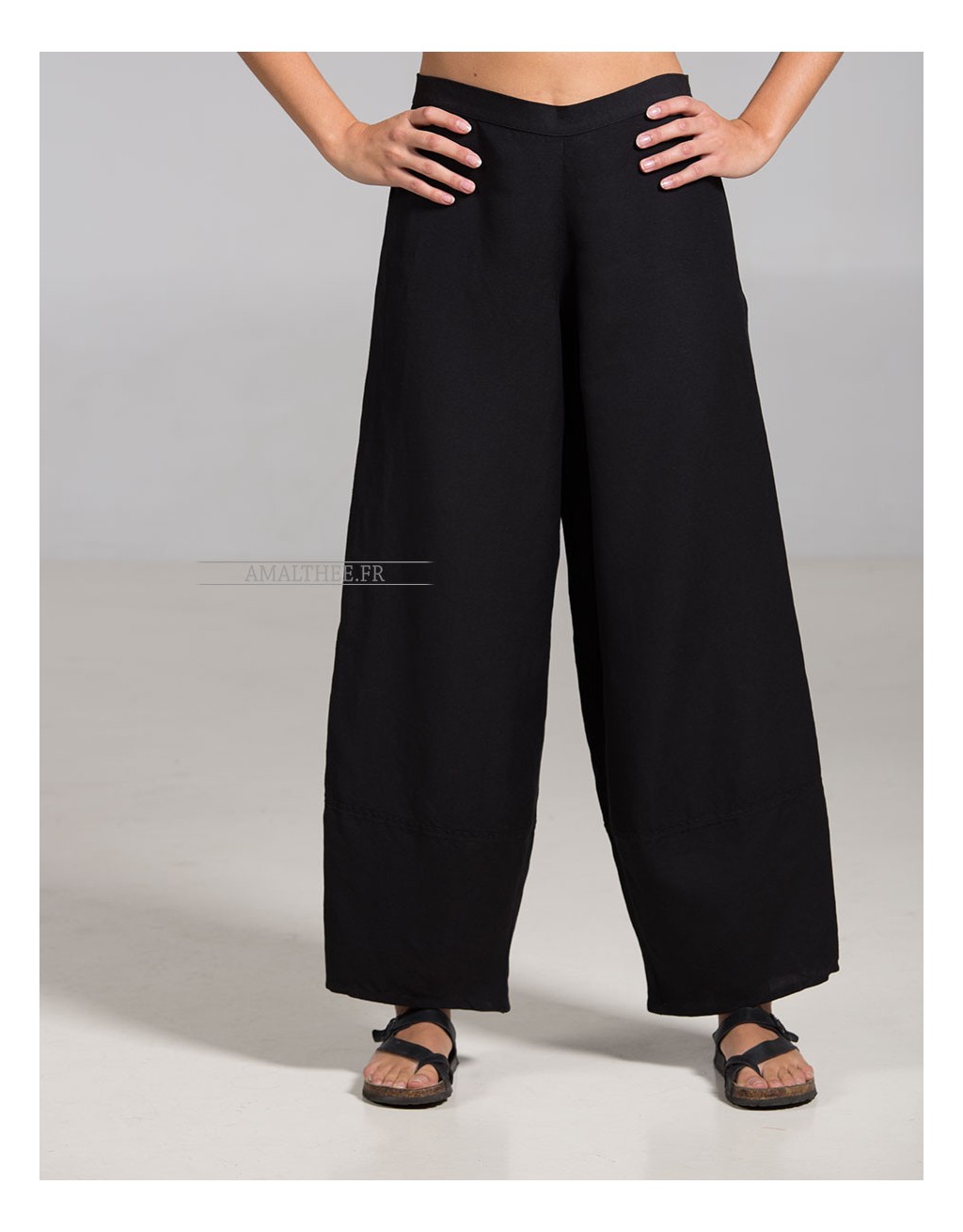 pantalon large Bulle en lin noir