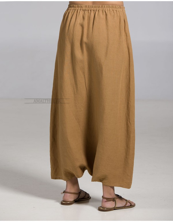 TOBACCO COLOR LINEN SAROUEL SKIRT